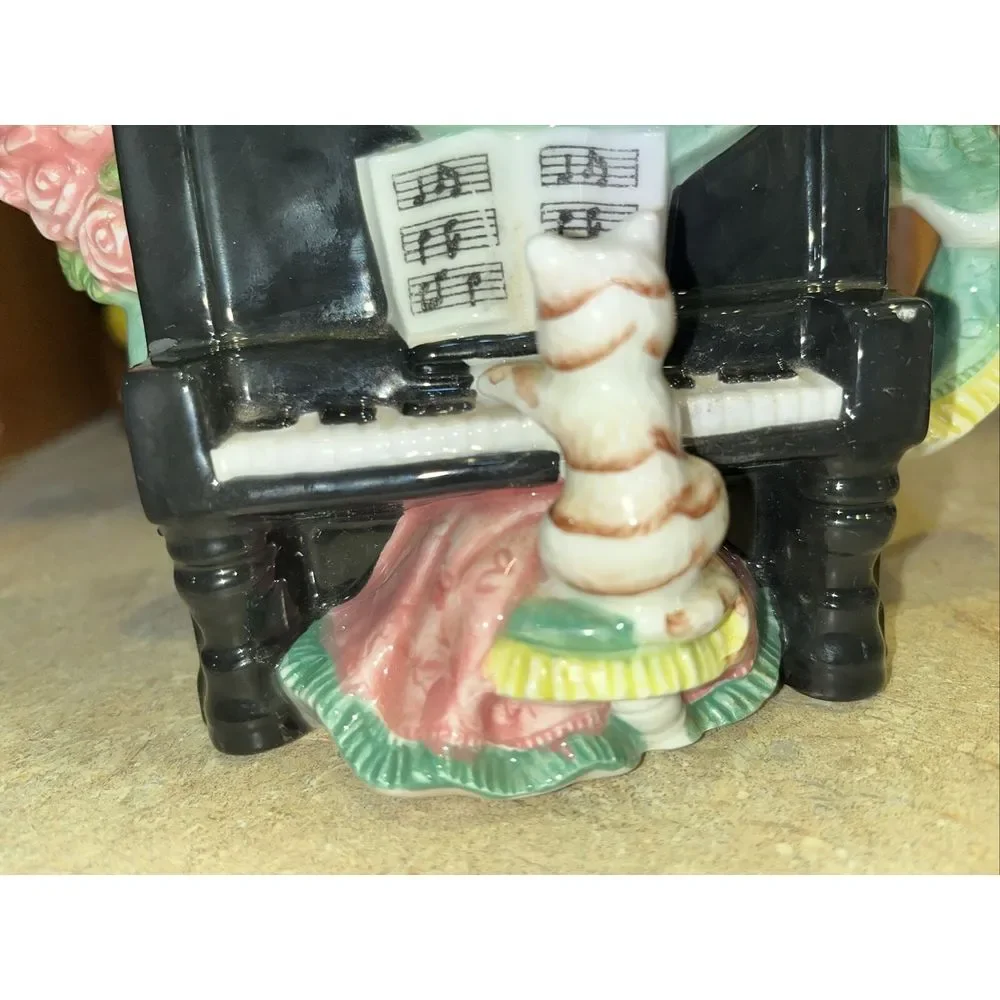 Karen Hahn Enesco Taiwan Vintage Cats On Piano Planter‎ Ceramic 1994